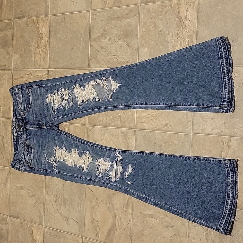 AEO Boho Artist distressed flare jeans
